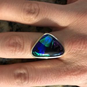 Sterling silver dechroic glass ring